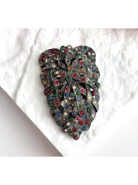 Art Deco Rainbow Fruit Salad Rhinestone Antique Vintage Dress Clip | Fur Clip